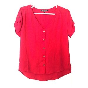 Red button up blouse